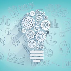 Composite image of graphic light bulb with blue background